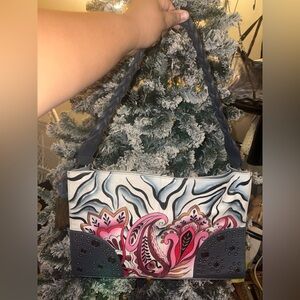 Anuschka Hand Painted Leather Zebra Paisley Shoulder Tote